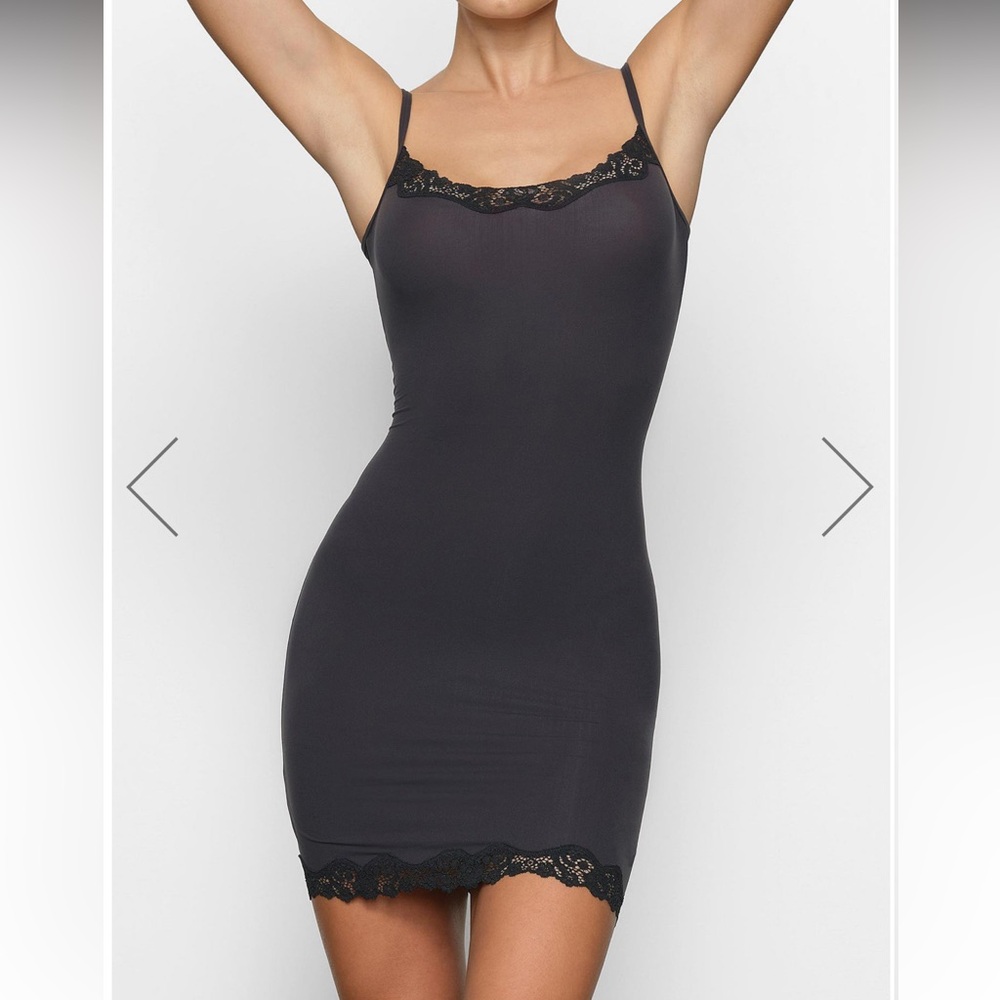 SKIMS Black Lace Trim Slip Dress